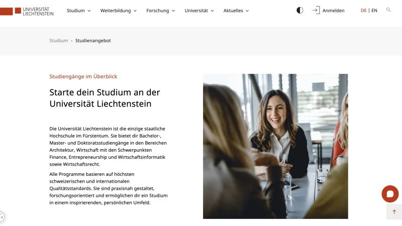 Ein Screenshot von Universität Liechtenstein